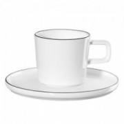 Porcelianinis baltas puodelis su lėkštute juodais kraštais ASA OCO, 80 ml