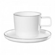 Porcelianinis baltas puodelis su lėkštute juodais kraštais ASA OCO, 200 ml
