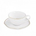 Baltas porcelianinis puodelis espresso kavai auksuotais kraštais su lėkštute Easy Life ARTESENAL WHITE, 120 ml