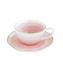 Rožinis porcelianinis puodelis espresso kavai auksuotais kraštais su lėkštute Easy Life ARTESENAL PINK, 120 ml