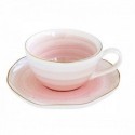 Rožinis porcelianinis puodelis arbatai auksuotais kraštais su lėkštute Easy Life ARTESENAL PINK, 250 ml