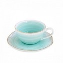 Žalias porcelianinis puodelis espresso kavai auksuotais kraštais su lėkštute Easy Life ARTESENAL GREEN, 120 ml