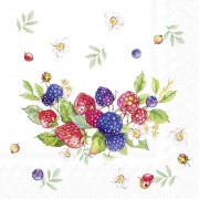 Popierinės servetėlės Summer berries wreath, baltos sp., 25x25 cm