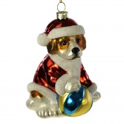 Kalėdinis žaislas šuo su kamuoliu, 11,5 cm