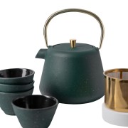 Ketaus arbatinuko ir puodelių rinkinys AGNES, tamsiai žalios sp., 1 l