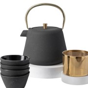 Ketaus arbatinuko ir puodelių rinkinys AGNES, tamsiai pilkos sp., 1 l