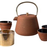 Ketaus arbatinuko ir puodelių rinkinys AGNES, oranžinės sp., 1 l