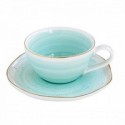Žalias porcelianinis puodelis arbatai auksuotais kraštais su lėkštute Easy Life ARTESENAL GREEN, 250 ml