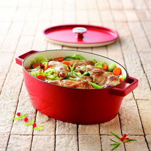 Raudonas ovalus ketaus puodas Pyrex SLOWCOOK, 29 cm 3,8 l