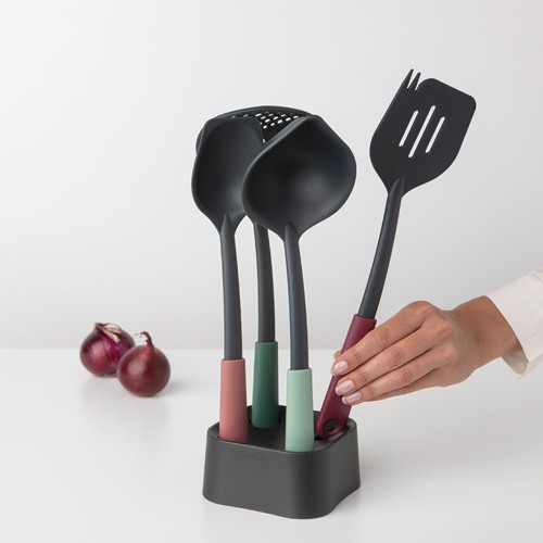 Keturių dalių virtuvės įrankių rinkinys su stovu Brabantia TASTY+