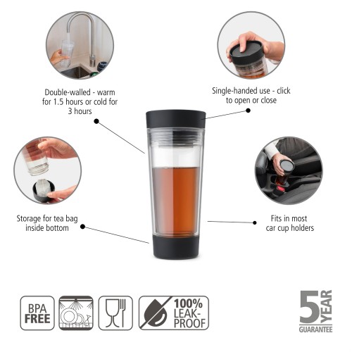 Termo puodelis arbatai Brabantia Make & Take, tamsiai pilkos sp., 360 ml