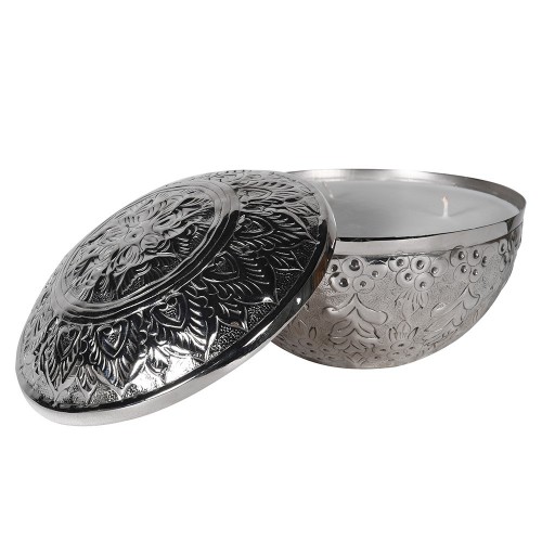 Žvakė inde su dangčiu SILVER OUD/GREEN TEA, sidabrinės sp., Ø 15,5 cm