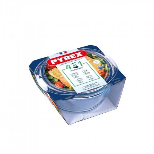 Apvali stiklinė kepimo forma su dangčiu Pyrex 4 in 1, 2,1 l